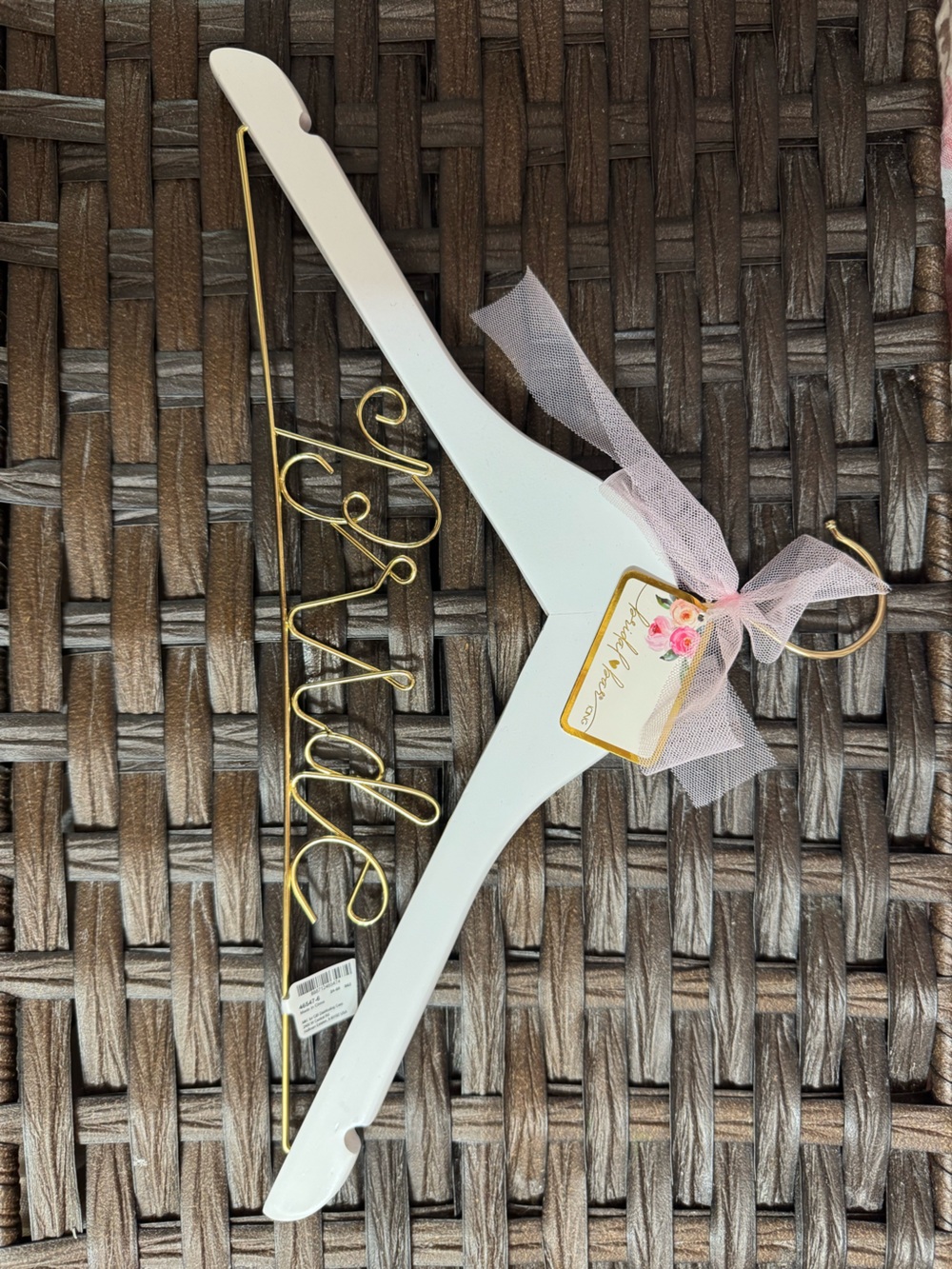 Bridal White Hanger with Pink Tulle Accent